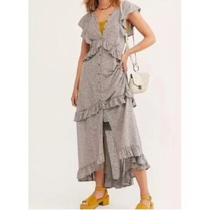 Free People Gray Ruffle Maxi Dress